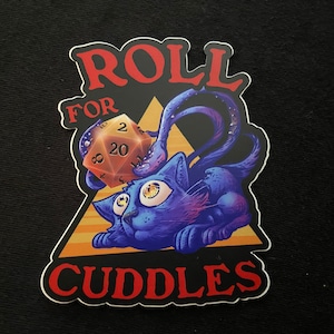 Calcomanía de vinilo de 4" de la bestia desplazadora "Roll for Cuddles" de SnarkFish