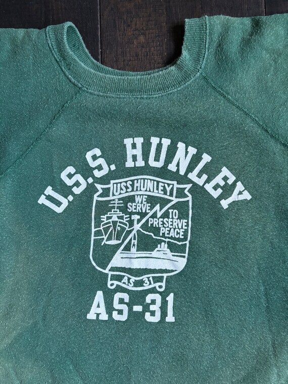1960s U.S.S. Hunley Short Sleeve Sweatshirt. Fade… - image 2