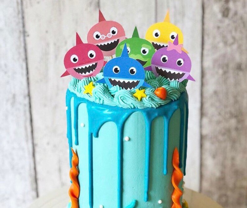 BABY SHARK CUPCAKE TOPPERS X24 EDIBLE FAIRY CAKE DECORATIONS PINKFONG