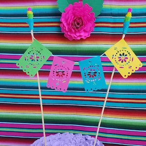 1 Mini Papel picado banner cake topper, papel picado cake topper, Mexican wedding cake decoration, Fiesta birthday, First Fiesta cake topper