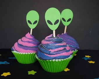 Alien cupcake toppers 12ct, Space party, Space cupcake topper, Out of this world birthday, Galaxy theme, Astronaut party, Alien birthday