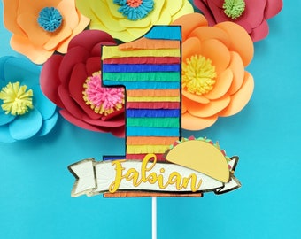 Number cake topper, Piñata style topper, Fiesta theme cake decor, One cake topper, smash cake topper, One year old cake topper