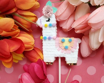 1x Llama cake topper pastel colors, Llama cake decoration, Llama birthday, Llama mini piñata topper, Llama mini pinata topper, alpaca party