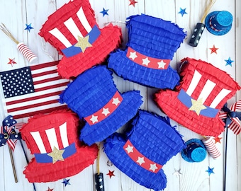 Patriotic top hat mini pinata 4th of July piñata 4th of July decoration Patriotic party Patriotic decoration Independence day party (Ea)