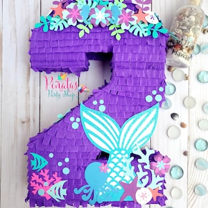 Centerpiece number piñata 10" tall, Under the sea party decoration, Mermaid theme, Under the sea, Summer party, Beach theme decor