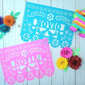 Set of 2 Papel Picado Bride/Groom chair signs, Sweetheart table, Mexican Wedding, Bride and Groom chair signs, Wedding decor