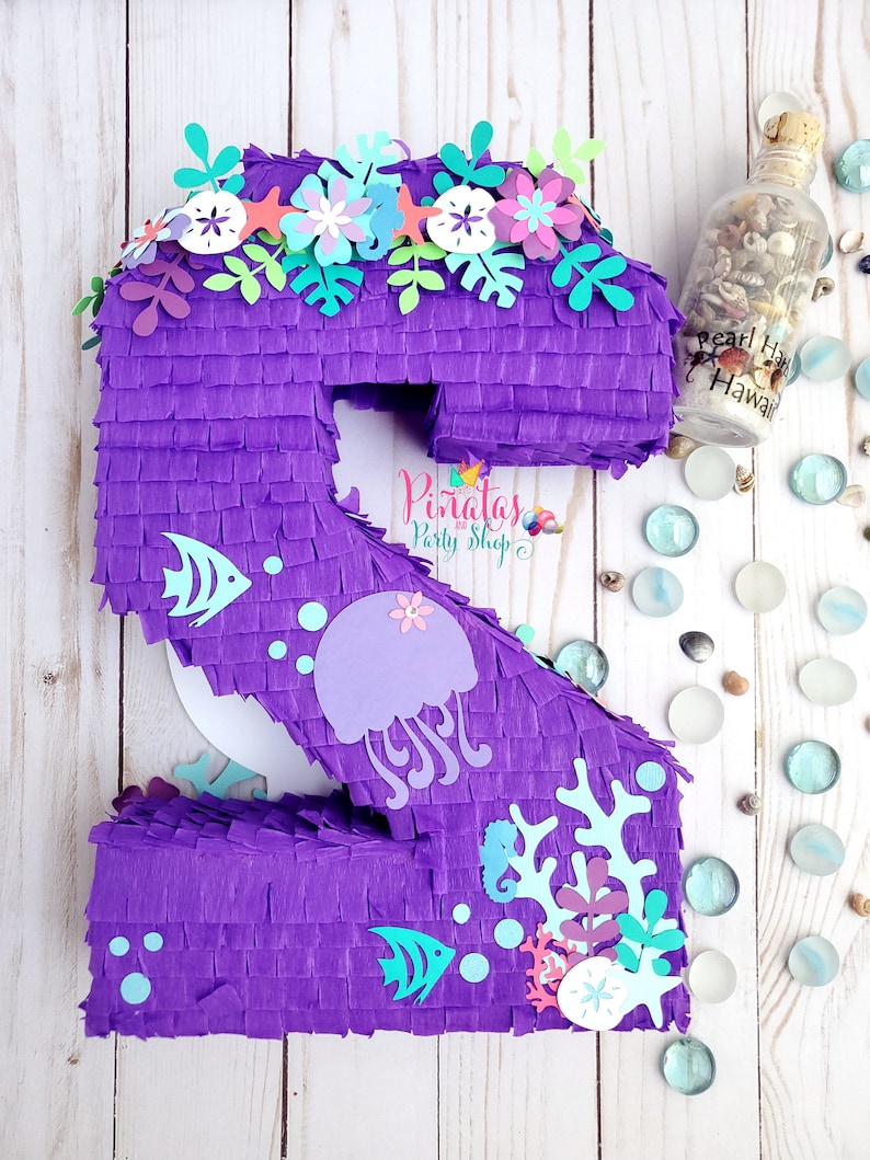 Shell Pinata Mermaid Number Piñata Centerpiece, Under the Sea Party, 10