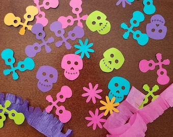 100 pieces Dia de los Muertos, Day of the dead party, table confetti, Sugar skull confetti, Mexican fiesta confetti.