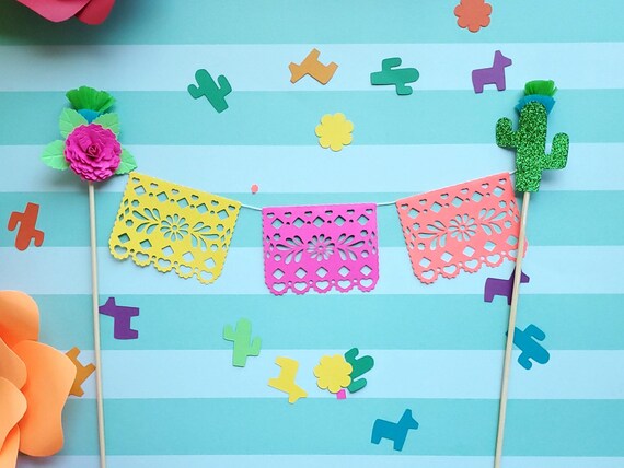 1x Papel picado cake topper, Fiesta cake topper, First Fiesta, Wedding Fiesta Cake topper, Cinco de Mayo topper, Taco Twosday cake topper Il_570xn