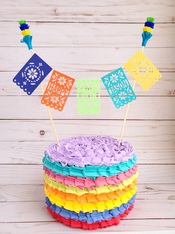 Papel picado cake topper Mexican theme cake topper Fiesta cake topper