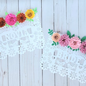 Set of 2 Papel Picado Bride/Groom chair signs, Sweetheart table, Mexican Wedding, Bride and Groom chair signs, Wedding decor