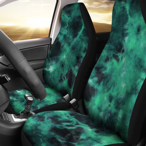 Green Grunge Tie Dye Black Car Seat Covers Pair 2 Front Car Etsy