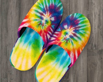 Mens Womens Colorful Neon Tie Dye Print Abstract Art Flip Flops Beach Flip Flops Casual Slippers Sandals