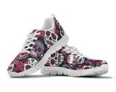 Sugar Skulls Red Roses Floral Flowers Sneakers, Skull Shoes, Running Shoes, Training Shoes, Casual Shoes, Custom Shoes, Womens, Girls