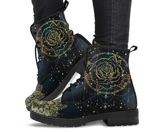 combat boots with flowers