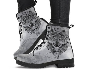 Womens Winter Boot Combat Boots Hippie Shoes Womens Leather Boots Rain Boots Women Bohemian Boots Spiritual Lion Dream