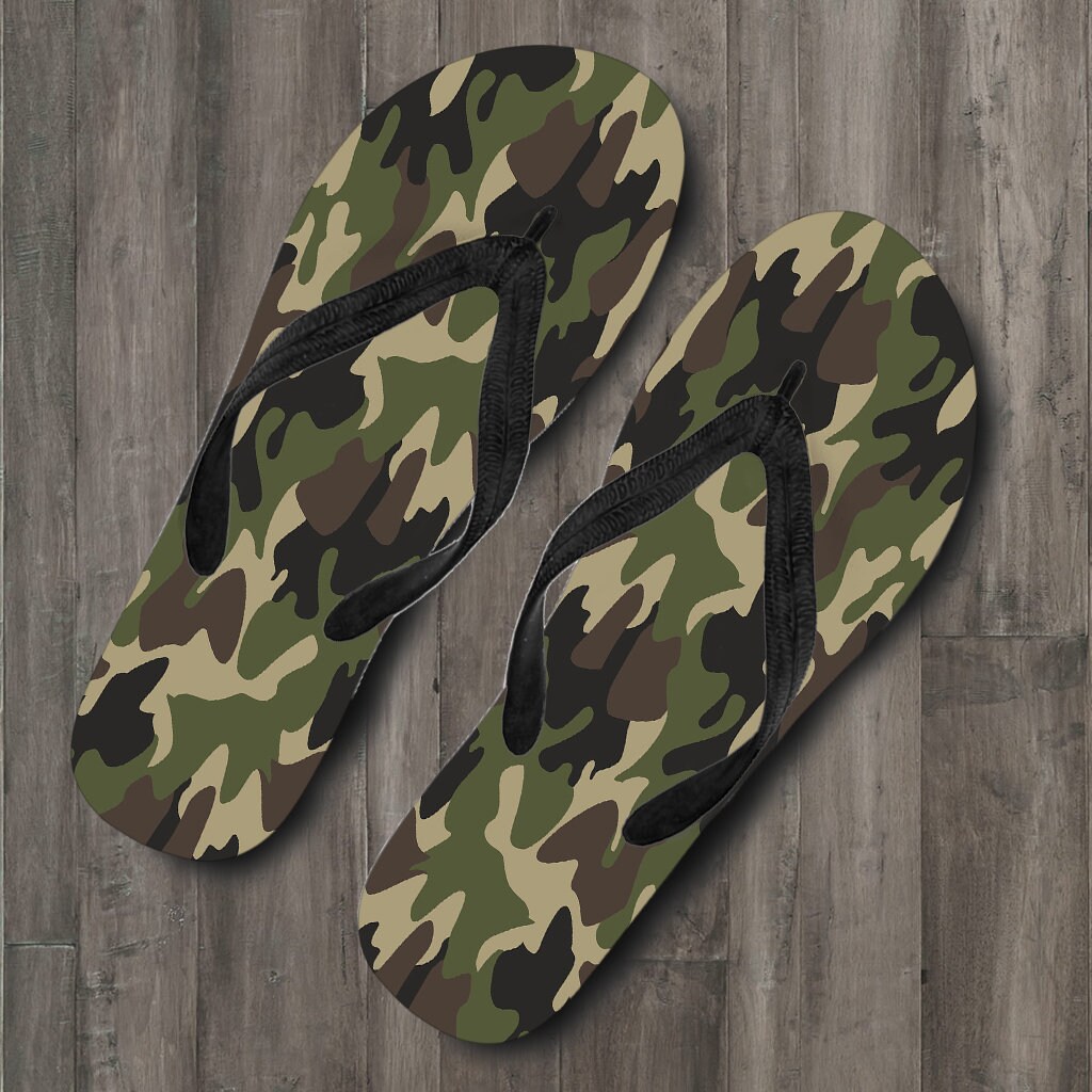 Army Green Camo Camouflage Flip Flops Beach Flip Flops Mens Etsy