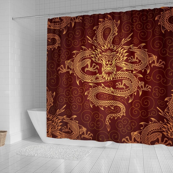 Red Dragon Oriental Decor Shower Curtain Bathroom Decor Bath Curtain Shower Lining