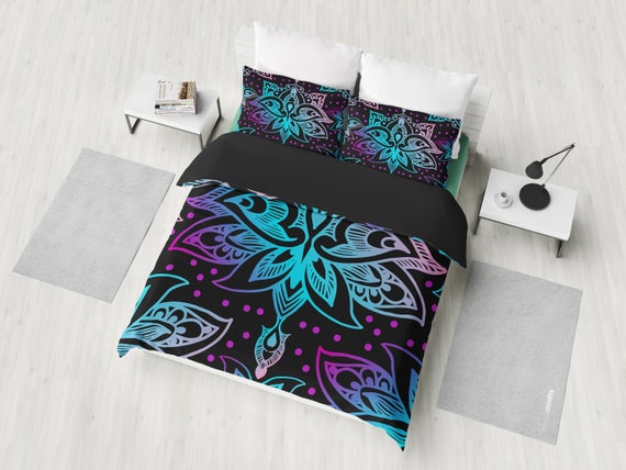 Fl Black Bedding Set Duvet Cover, Pink Purple Bedding Sets