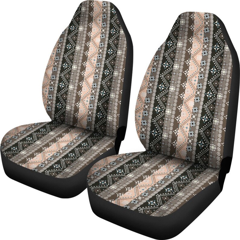 Brown Boho Ethnic Car Seat Covers Pair 2 Front Seat Covers
