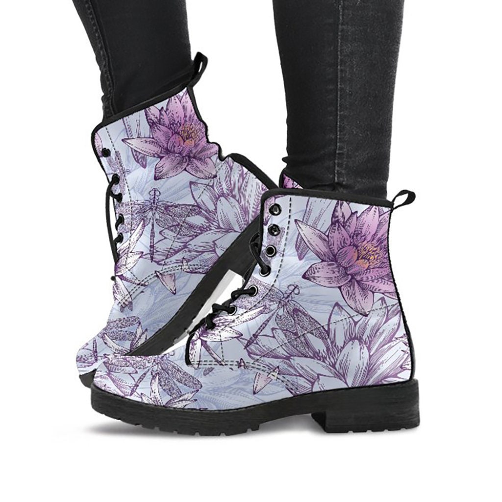 Combat Boots Casual Boots Purple Mandalas Decor Womens Boots Boho Chic Bohemian Boots Vegan Leather Custom Boots