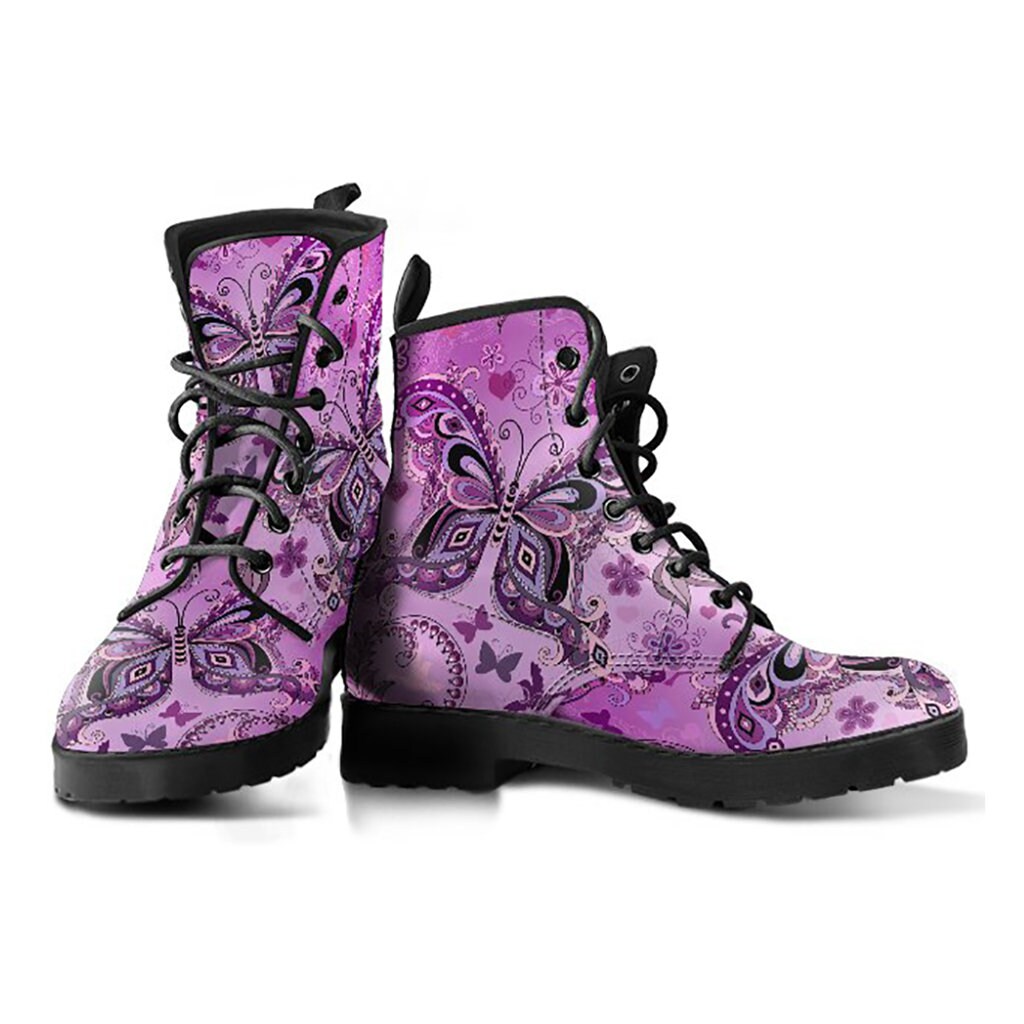 Pink Purple Butterflies Floral Womens Boots Vegan Leather | Etsy