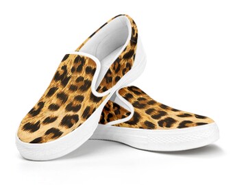 raw edge animal print canvas slip on
