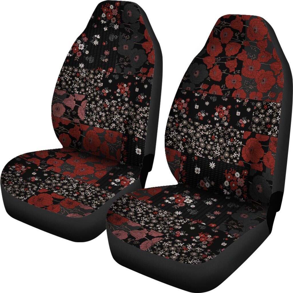Red Roses Floral Flowers Patchwork Car Seat Covers Pair 2 Etsy