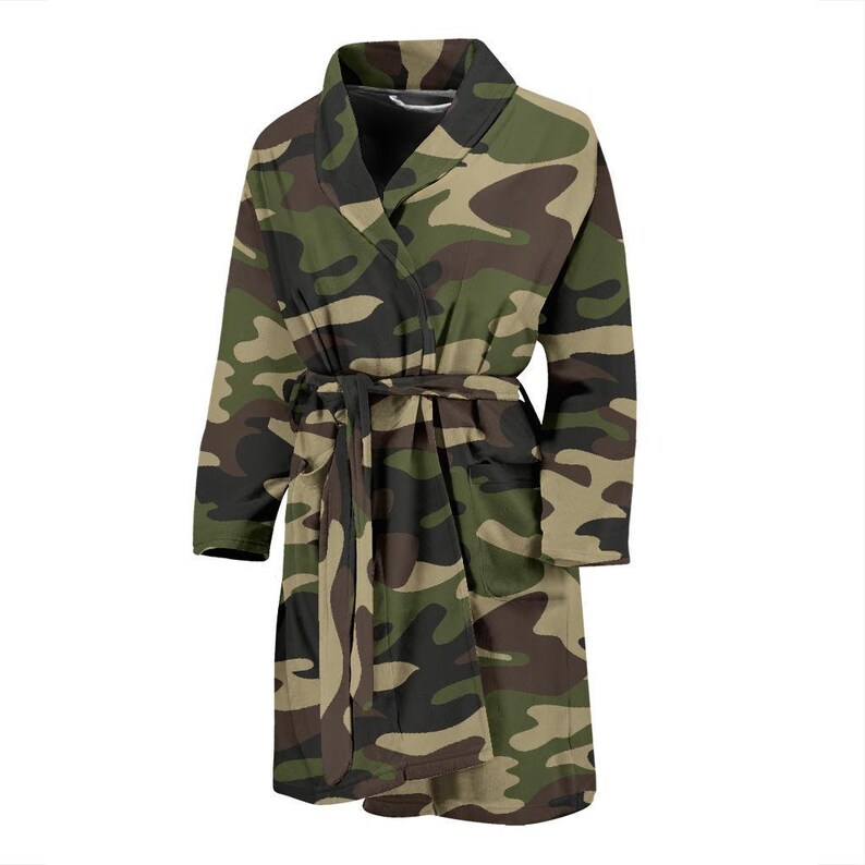 Mens Sleepwear Bathrobe Cover Up Army Green Camo Camouflage Bath Robe Womens Night Sleep Wear