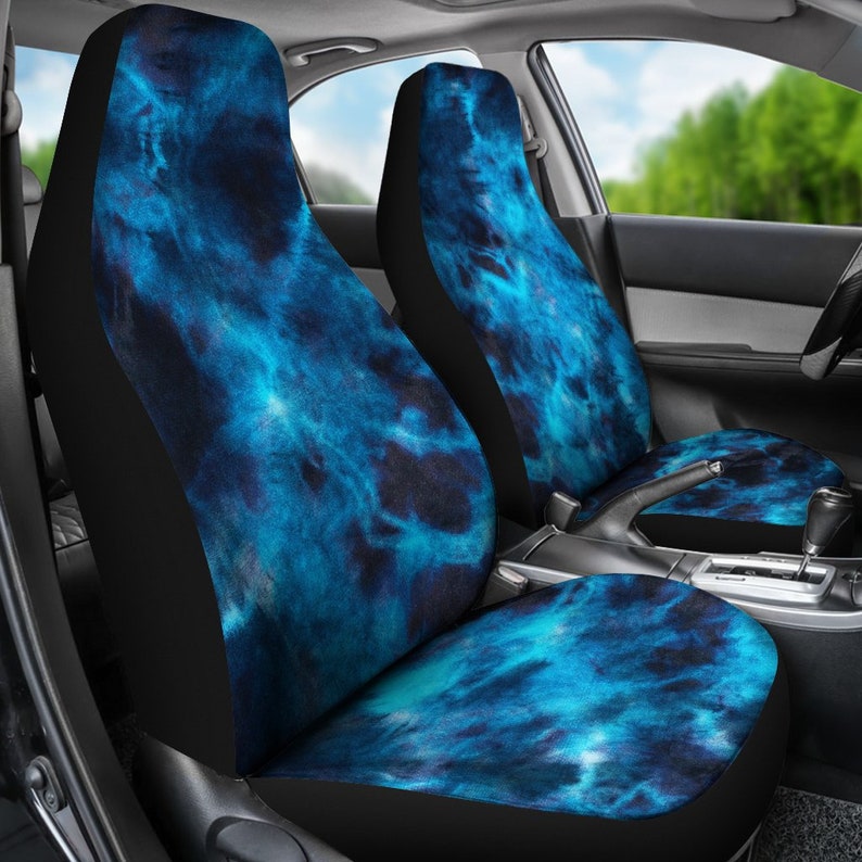 Blue Grunge Tie Dye Black Car Seat Covers Pair 2 Front Car Etsy