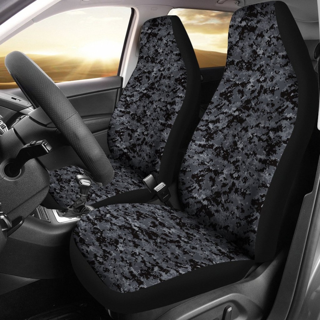 Dark Grey Digital Camouflage Car Seat Covers Pair 2 Front Car Etsy