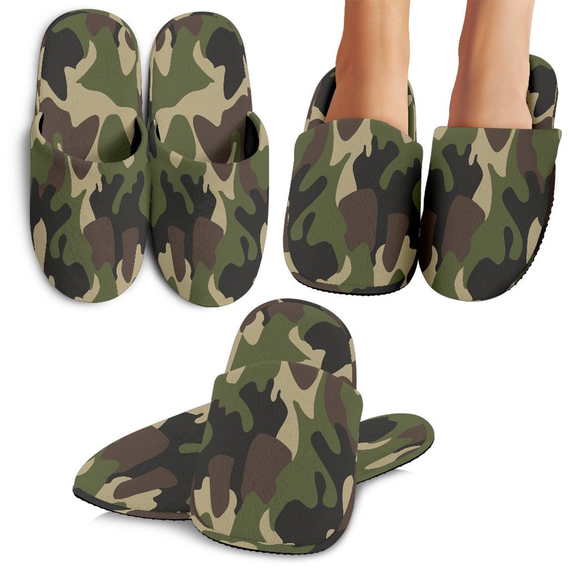 Army Green Camo Camouflage Slippers Comfortable House Etsy Hong Kong