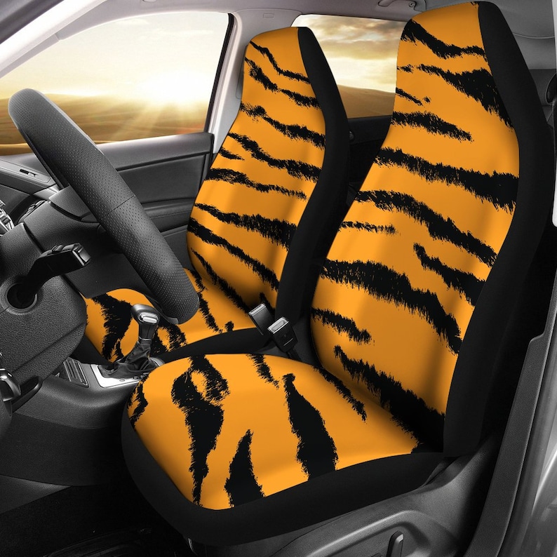 Tiger Print Car Seat Covers Pair 2 Front Cover For Protector Accessory Animal
