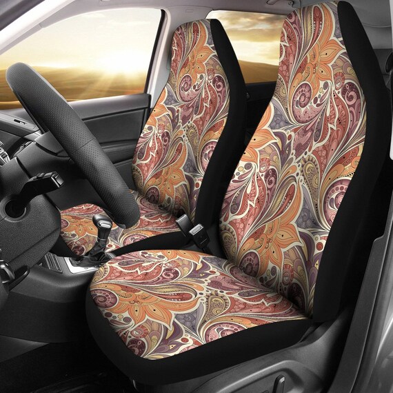 Brown Orange Red Decor Car Seat Covers Pair 2 Front - Red Decorative Car Seat Covers Brown Orange Red Decor Car Seat Covers Pair 2 Front - Red Decorative Car Seat Covers