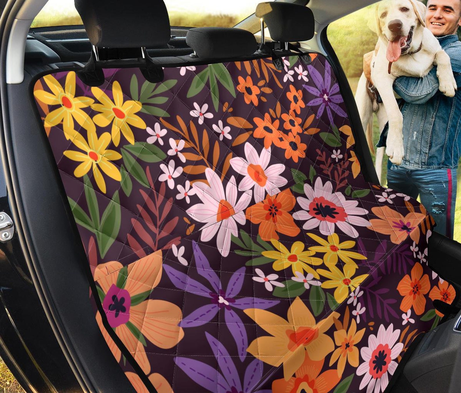 Colorful Floral Flowers Car Back Seat Pet Cover Backseat Etsy UK
