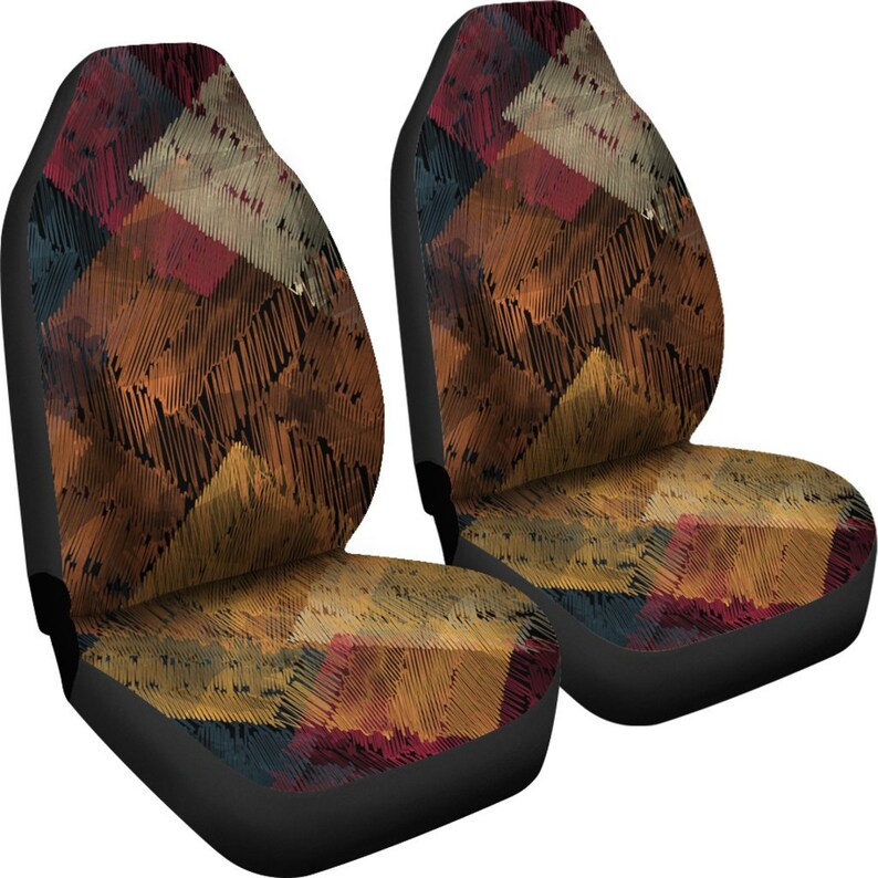 Brown Diagonal Patchwork Car Seat Covers Pair 2 Front Car Etsy
