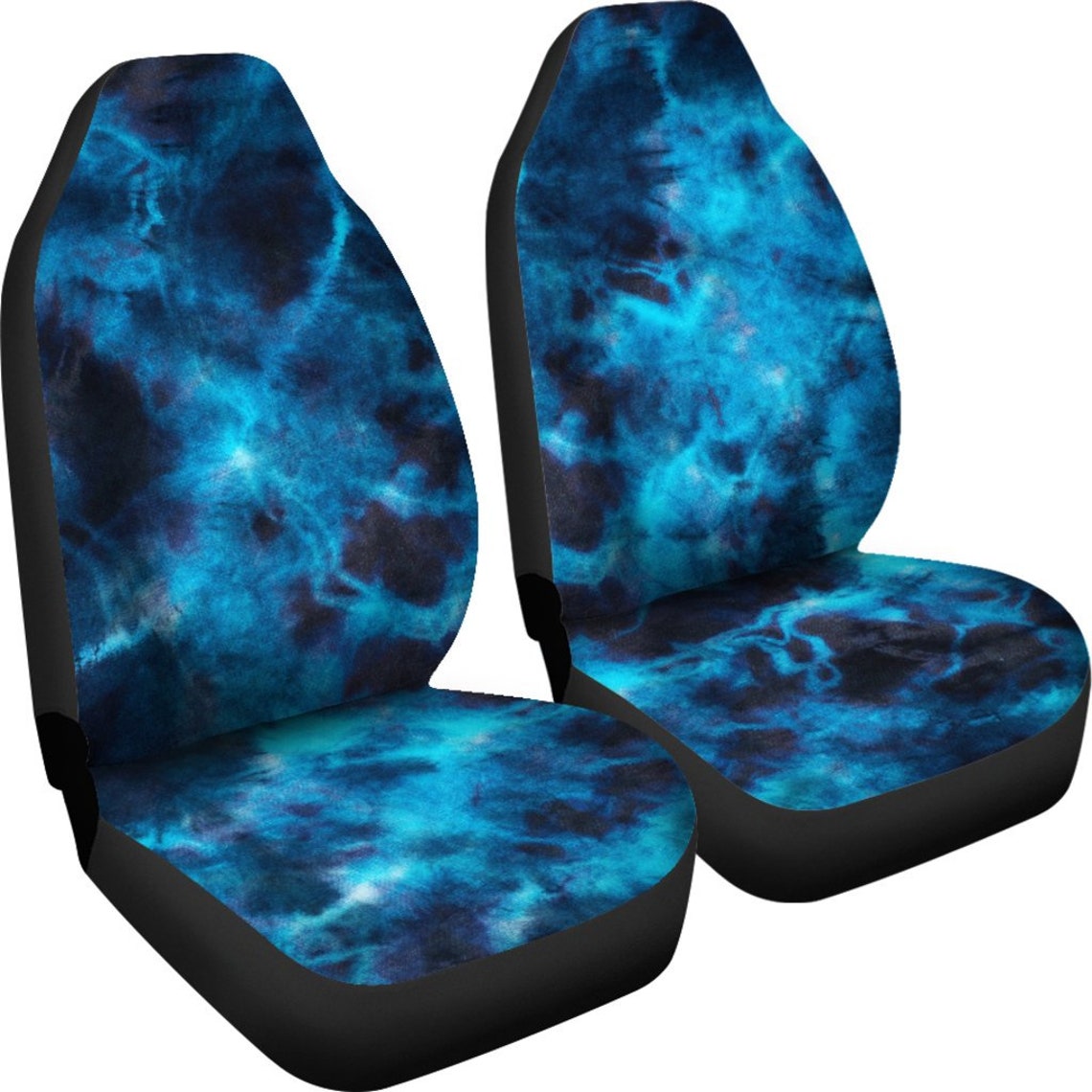 Blue Grunge Tie Dye Black Car Seat Covers Pair 2 Front Car Etsy