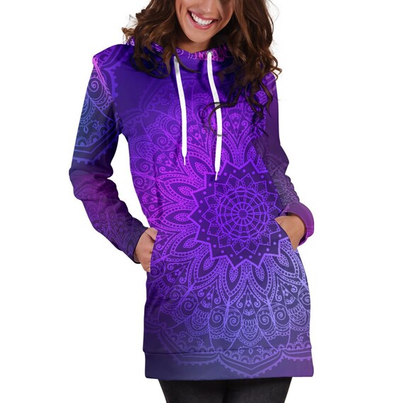 Purple Mandalas Womens Hoodie Dress 