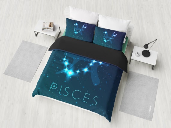 Pisces Zodiac Sign Astrology Bedding Set Duvet Cover 2 Pillow Cases Bedroom Decor Bedroom Set Twin Full Queen King