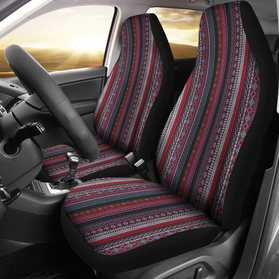 Red Boho Stripe Decor Car Seat Covers Pair 2 Front Seat -  Norway