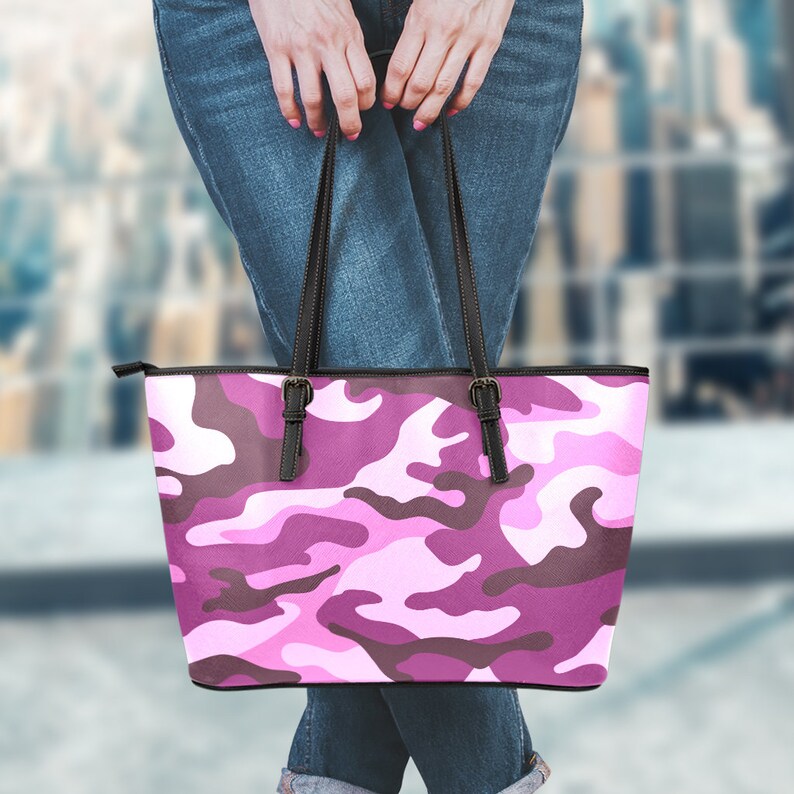 Purple Camo Camouflage Tote Bag Vegan Leather Market Bag Etsy