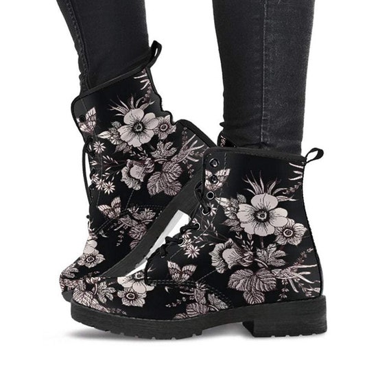 black floral combat boots
