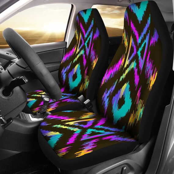 Colorful Tribal Ethnic Aztec Boho Chic Bohemian Pattern Car Seat Covers Pair, 2 Front Seat