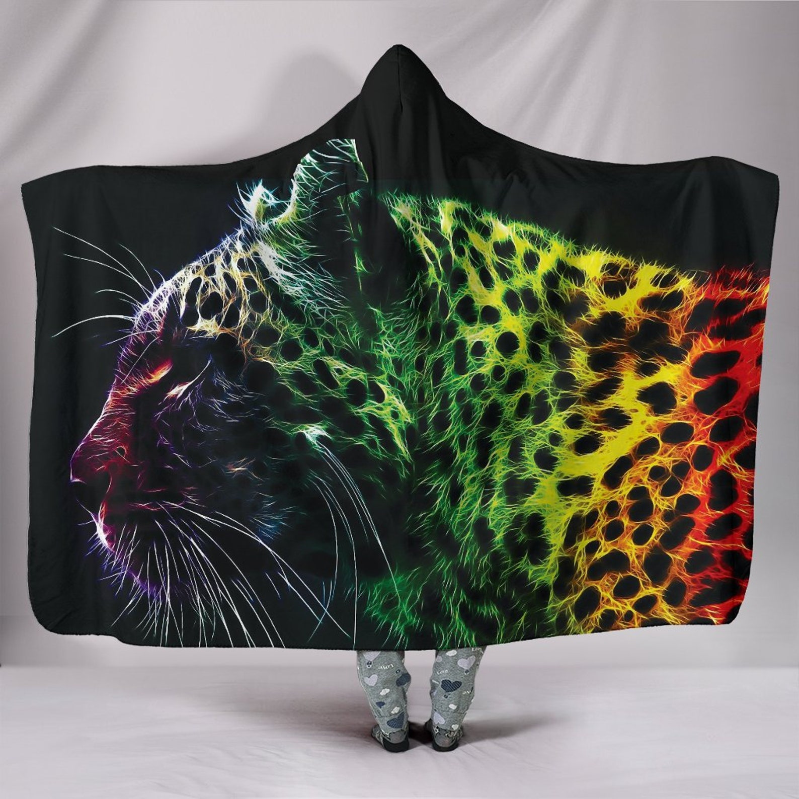 Neon Cheetah Hooded Blanket for Adults and Kids Sherpa Etsy