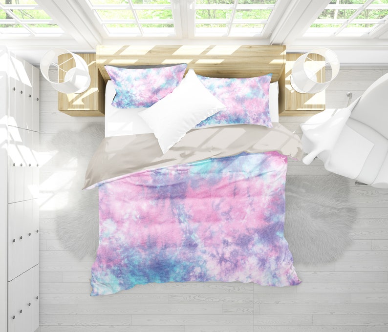 Colorful Pink Purple Tie Dye Abstract Art Bedding Set Duvet Etsy