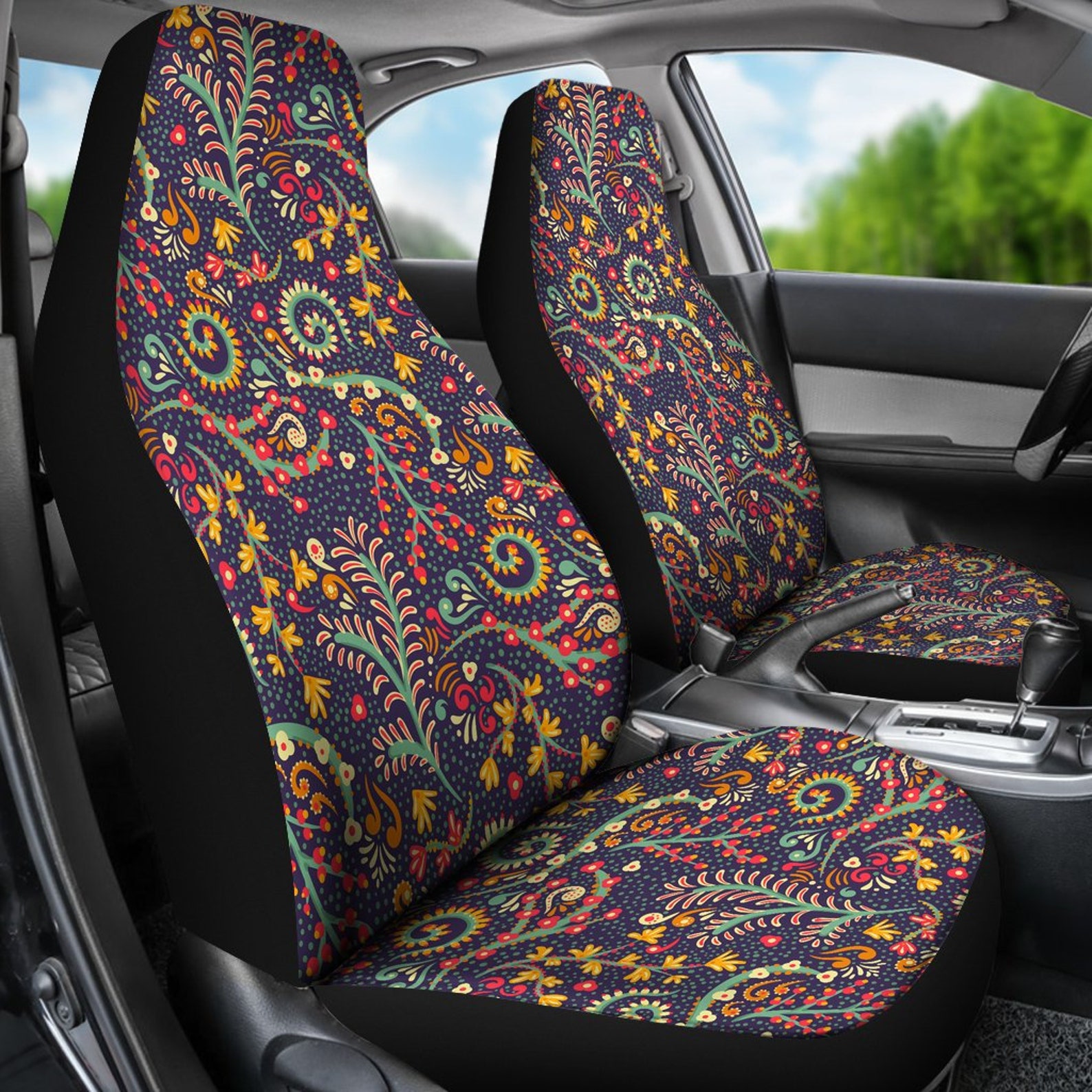 Colorful Decor Floral Flowers Car Seat Covers Pair 2 Front Etsy