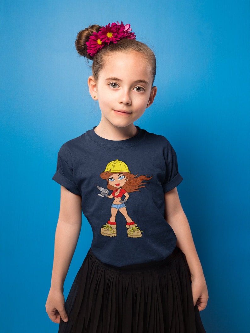 Unisex Youth T-Shirt Construction Worker Girl Cartoon Anime Kids T-Shirt Girls Boys Short Sleeve Shirt Graphic Tee