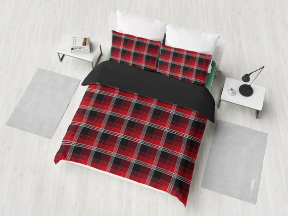 Red Plaid Bedding Set, Duvet Cover, 2 Pillow Cases, Bedroom Decor, Bedroom Set, Twin, Full, Queen, King
