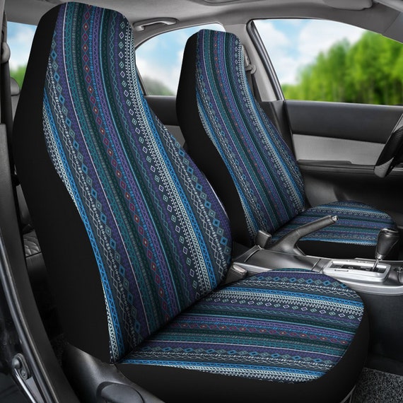 Blue Boho Stripe Decor Car Seat Covers Pair 2 Front Seat Etsy