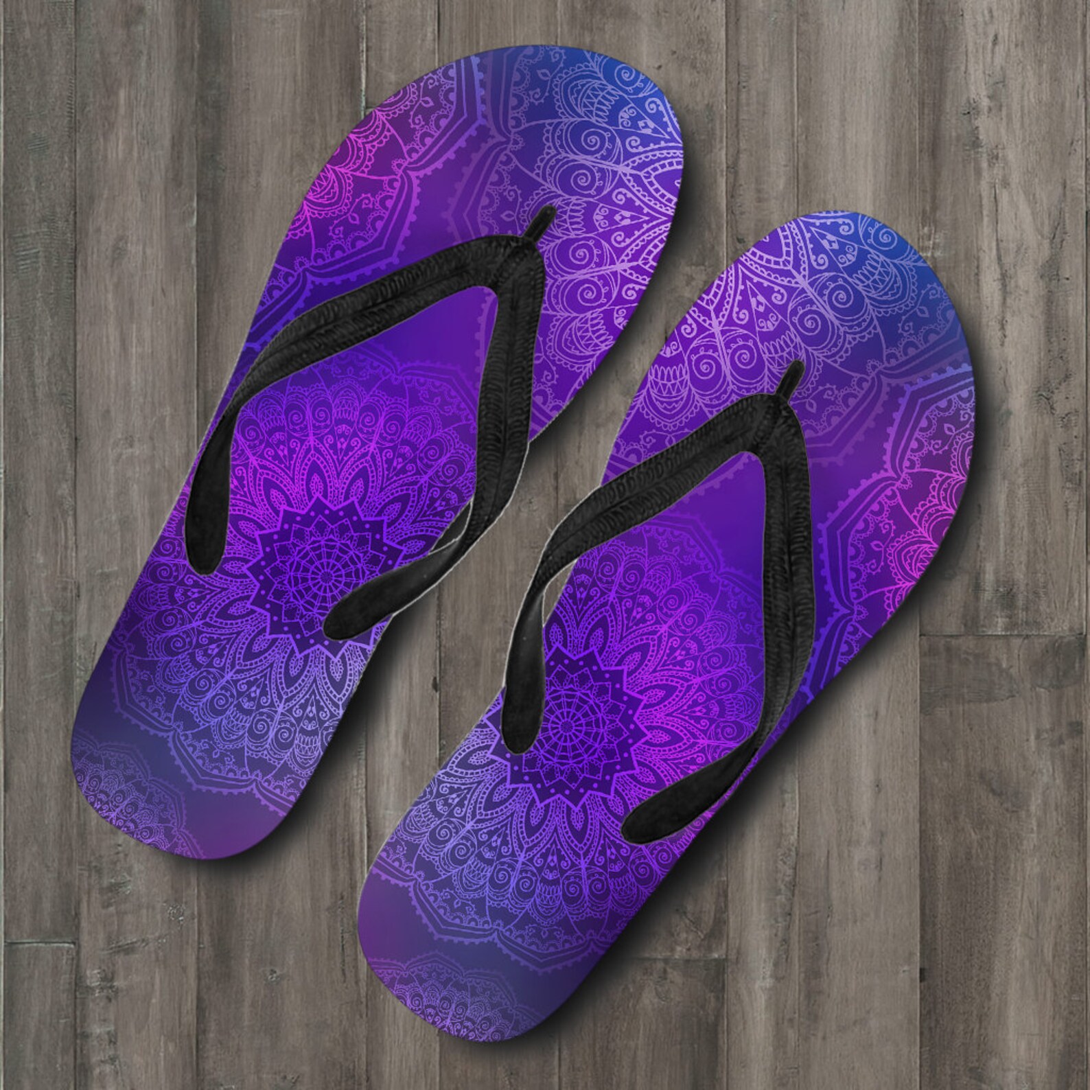 Purple Mandalas Flip Flops Beach Flip Flops Womens Casual Etsy